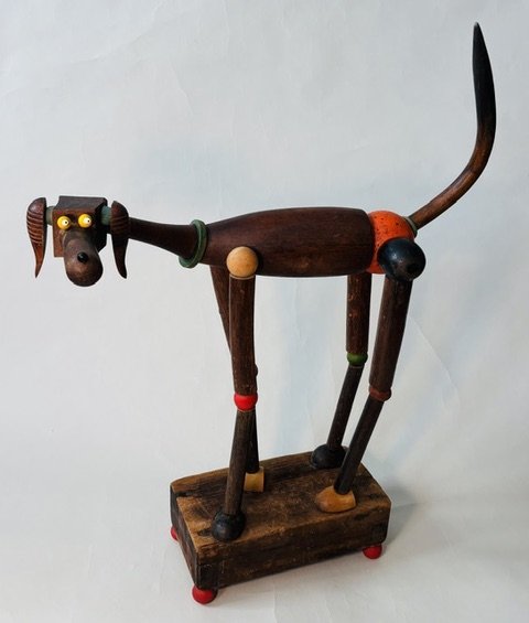 Dog with Green Collar [Bowling Pin, Darning Eggs, Beads, Tool Handles]