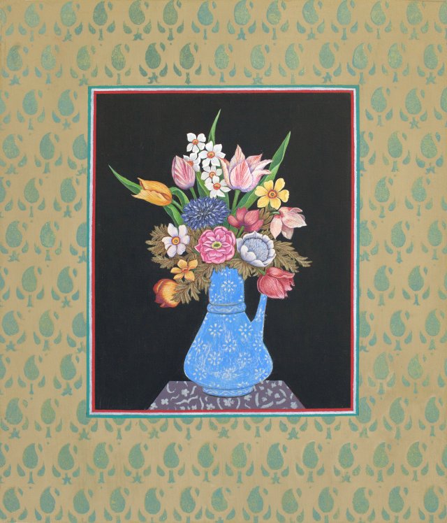 Beautiful Flowers in Blue and White Painted Vessel