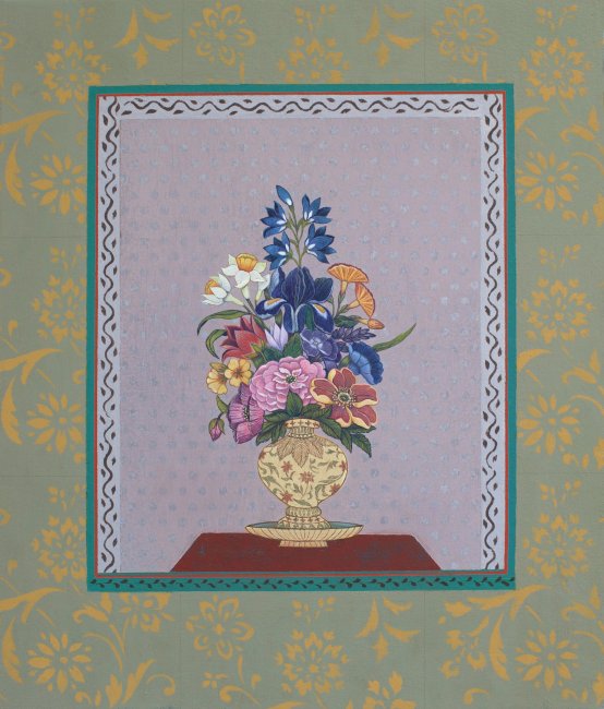 Persian Flowers in Intricately Painted Vessel