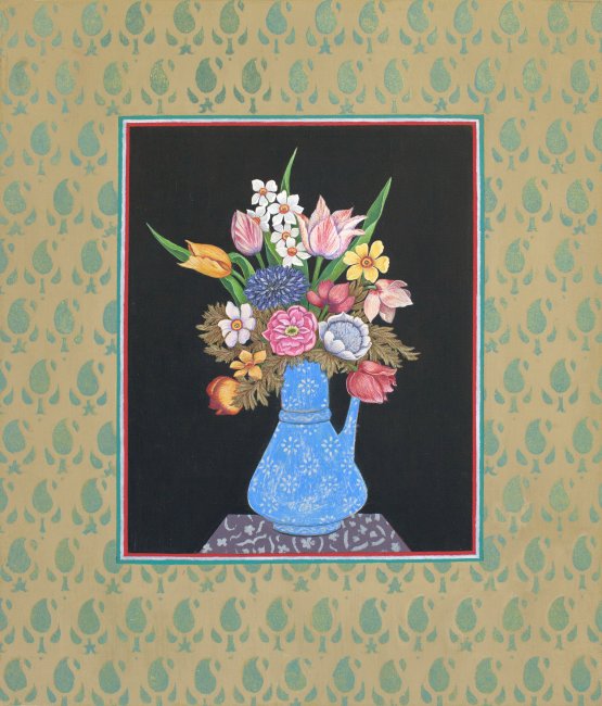 Beautiful Flowers in Blue and White Painted Vessel